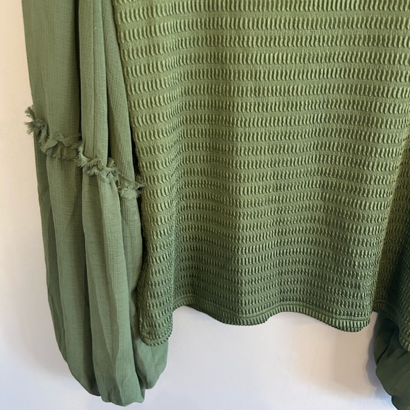 NWOT By Anthropologie olive green balloon long sleeved smocked bodice top sz XL - Picture 12 of 14